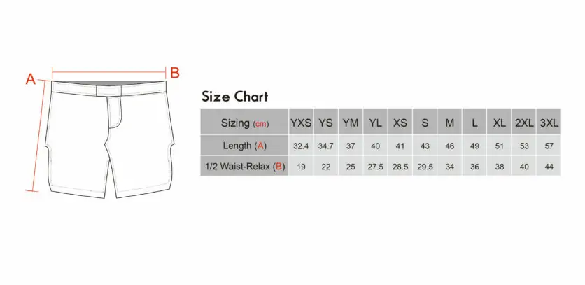 MMA Shorts Size Chart - Stone Sports Wear