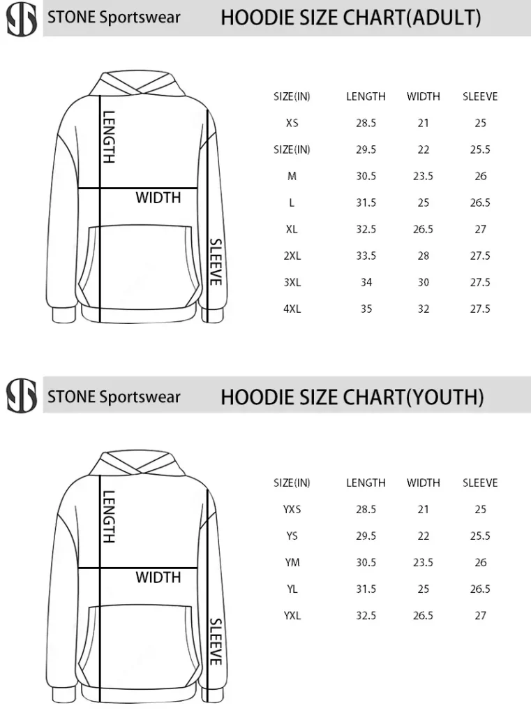 STONE Hoodie size chart