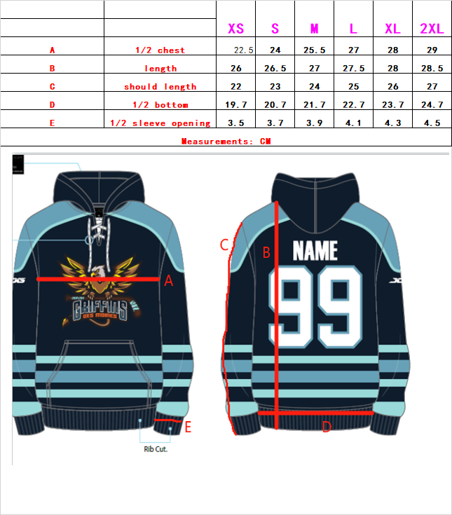 STONE hockey jacket size chart