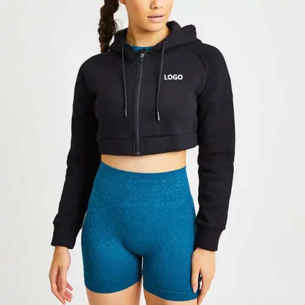 Black Custom Pullover Running Sport Half Zipper Long Sleeve Women Crop Top Hoodies