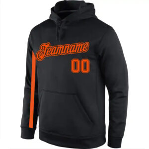 Custom Stitched Black and Orange Sports Pullover Hoodie