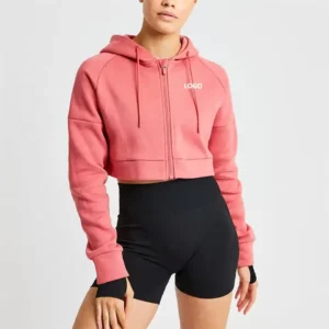 Pink Custom Pullover Running Sport Half Zipper Long Sleeve Women Crop Top Hoodies