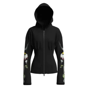 Whole Cheap Long Sleeve Floral Print Zip Up black Hoodie For Womens