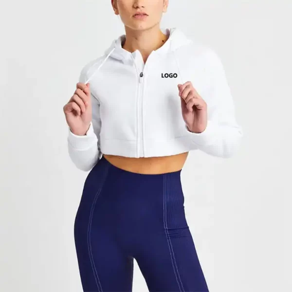 white Custom Pullover Running Sport Half Zipper Long Sleeve Women Crop Top Hoodies