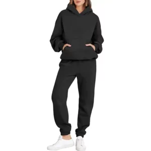 Black Customized All Colors Girls Outfits Women Hoodie Sweatpants Sets