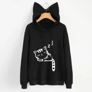 Black wholesale ears good quality cotton embossed hoodie with ears