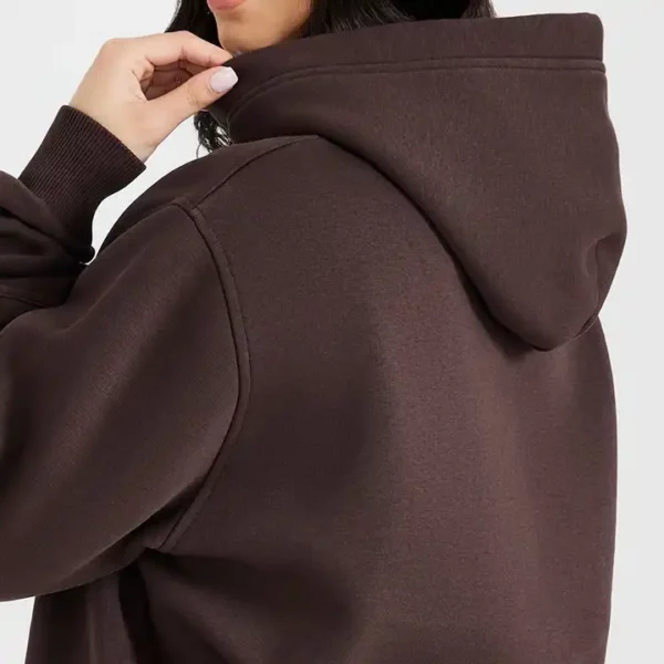 Classic Oversized Women Brown Cotton Gym Pullover Hoodies hat