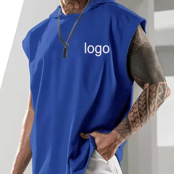 Blue Custom Mens Gym Sleeveless Men's Hoodie Vest
