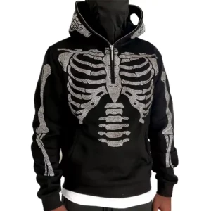 wholesale black men embroidery skeleton zip up hoodie