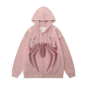 Wholesale Patch Spider Pink Cardigan Hoodie for grils