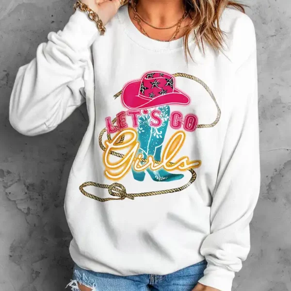 Graphic hoodies embossed crewneck sweatshirt for women