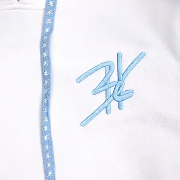 Custom blue and white mens embroidered hoodies with hood 2