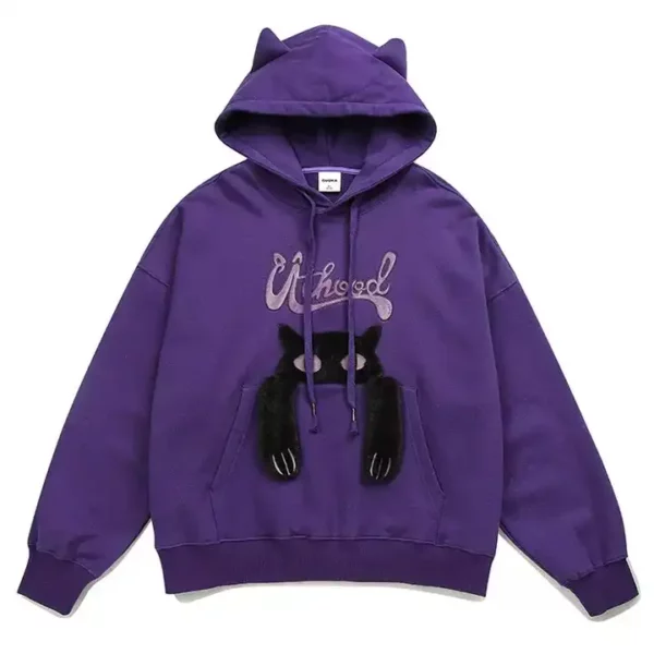 Custom purple cat ears cotton thickened couple graphic hoodie