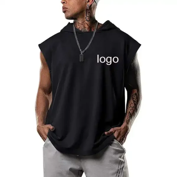 Black Custom Mens Gym Sleeveless Men's Hoodie Vest