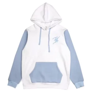 Custom blue and white mens embroidered hoodies with hood