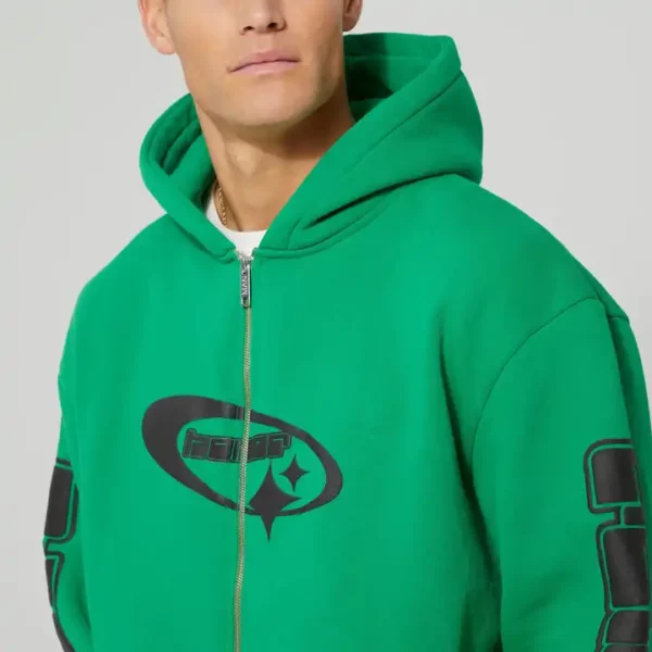 Wholesale Custom Green Graphic Zip up Athletic Hoodies 01