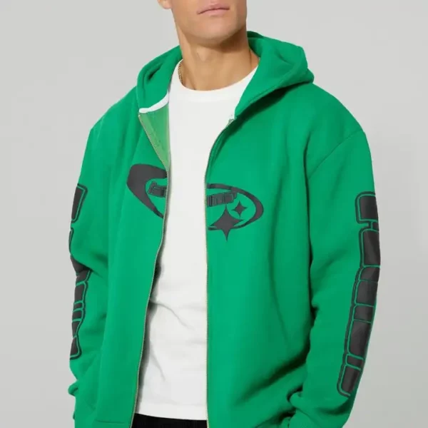 Wholesale Custom Green Graphic Zip up Athletic Hoodies