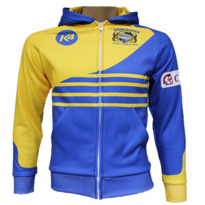 custom blue and yellow warm up jackets