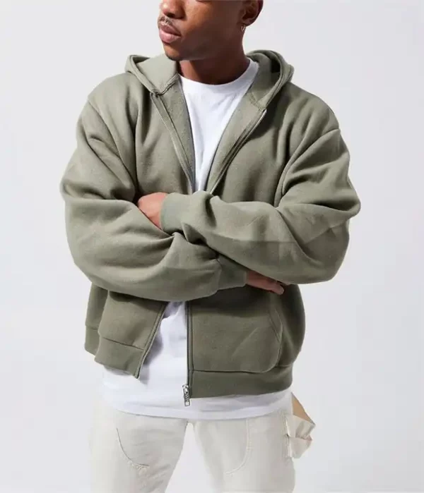 green Streetwear vendors custom mens thick zip up embroidery hoodies