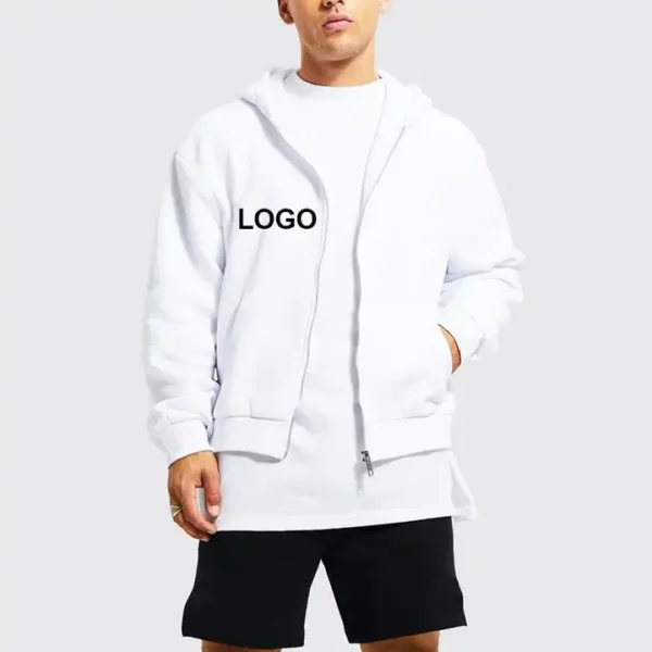 white Streetwear vendors custom mens thick zip up embroidery hoodies