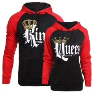 Red and Black Custom King and Queen Printed Cute Couple Hoodie
