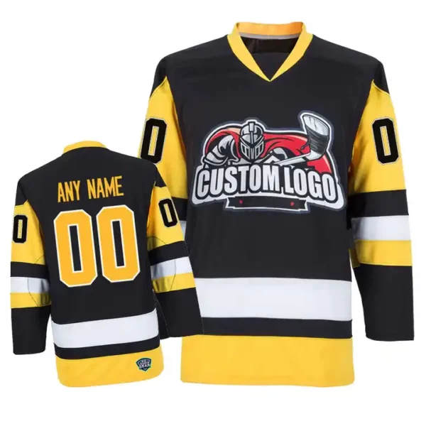 Yellow and Black Custom Stitched USA Canadian Funny Sublimation Hockey Jerseys